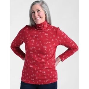Christopher & Banks Red Skiing Print Turtleneck‎ Top Long Sleeve Small NWT $48